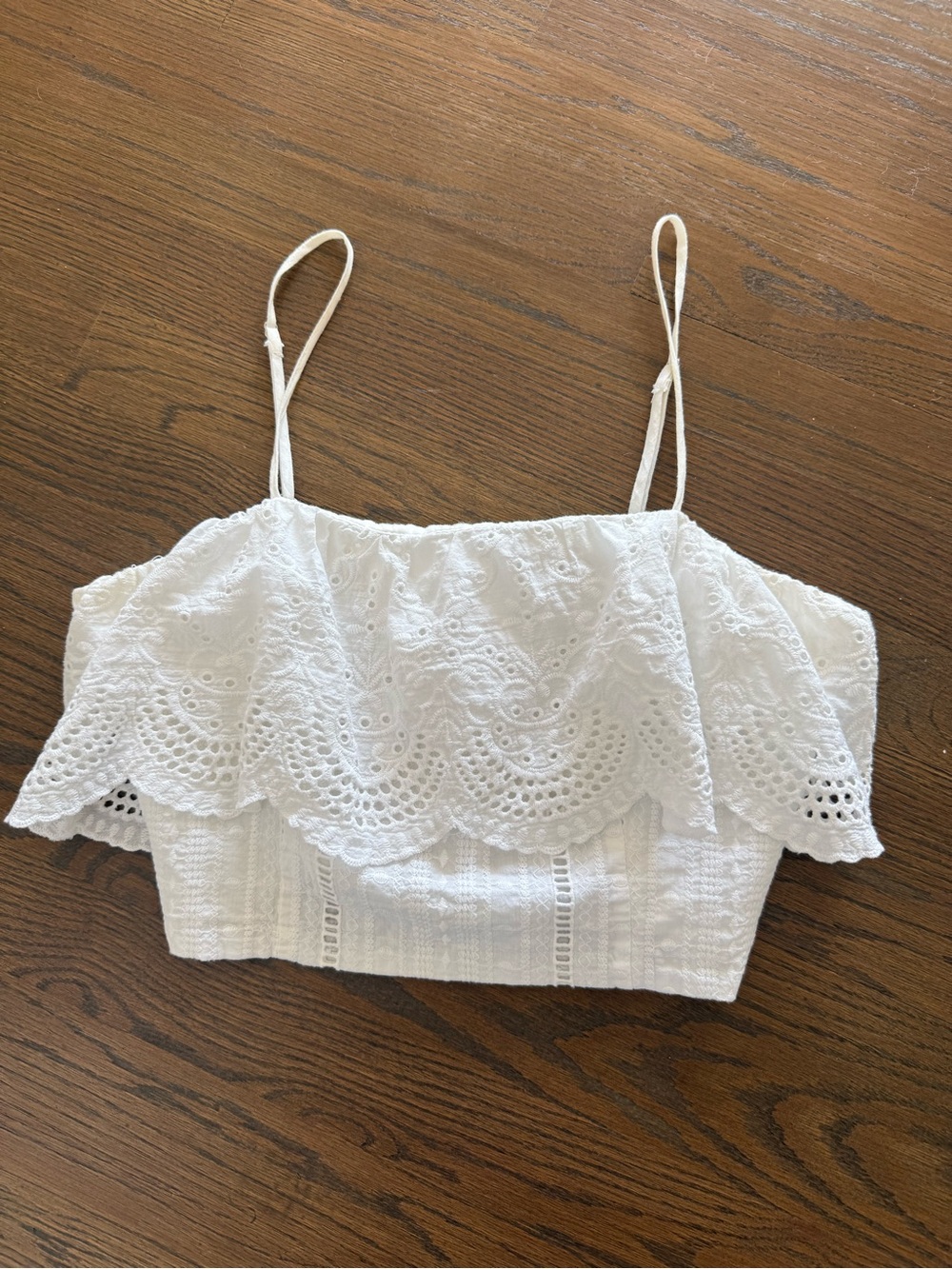 White Eyelet Ruffle Cropped Cami Top - Women